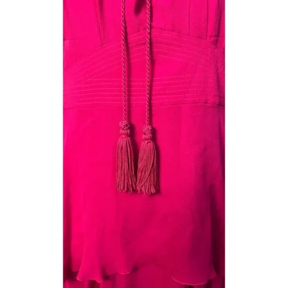 ROBERTO CAVALLI PEASANT BOHO PINK SILK MIDI TIERED DRESS 40 4 - Picture 10 of 15